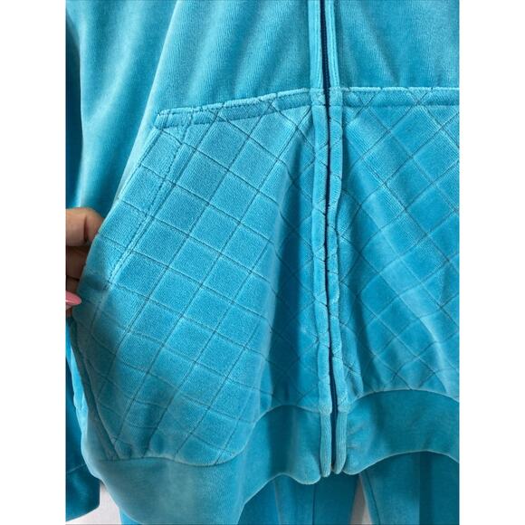 Womens Velour Pants & Zip Hoodie Jacket Size Medium Y2K Turquoise Blue Tracksuit - Picture 3 of 16